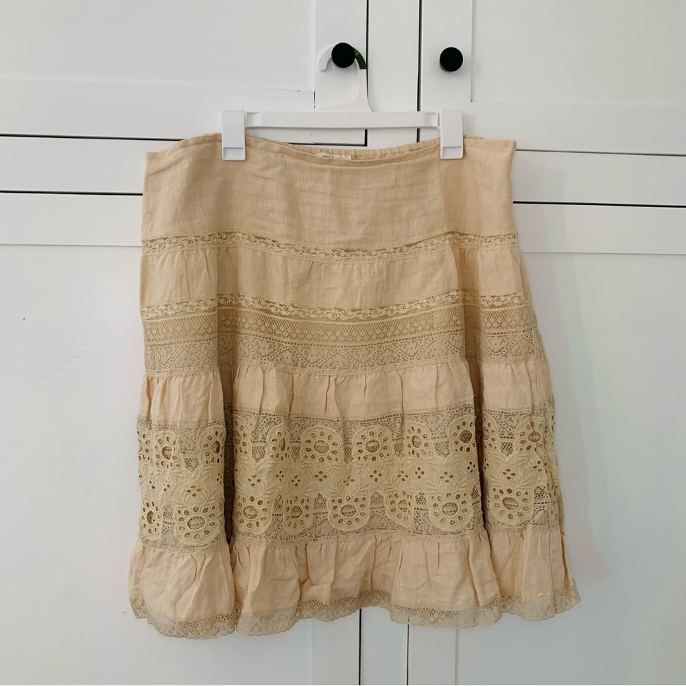 Sundance Linen Noonday To Nightfall Cream Lace Midi Skirt Size 16